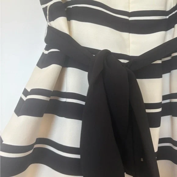 Halston Heritage Black and White Striped off shoulder  Dress - Picture 7 of 11